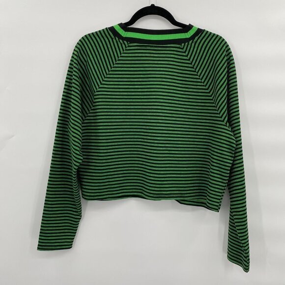 Future Collective Green Striped Long Sleeve Crop Top and Knit Mini Skirt Set 1X - Picture 4 of 9